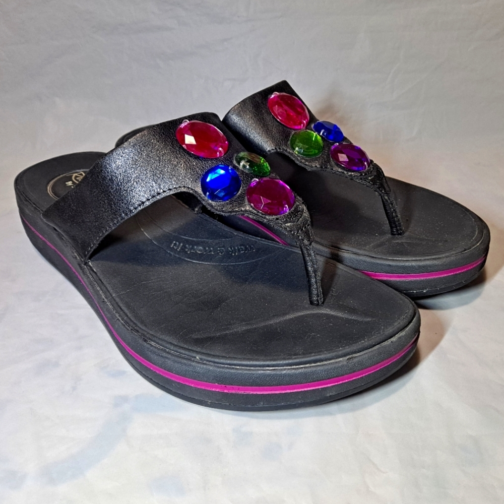 Skechers Tone-Ups Relaxed-Fit Sandals Women's 8 Black Walk & Work It Flip-flops